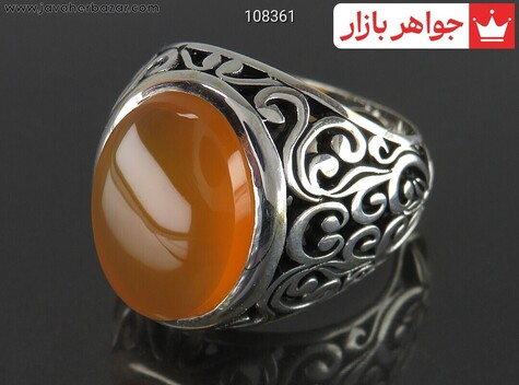 انگشتر نقره عقیق یمنی نارنجی کلاسیک مردانه [شرف الشمس]